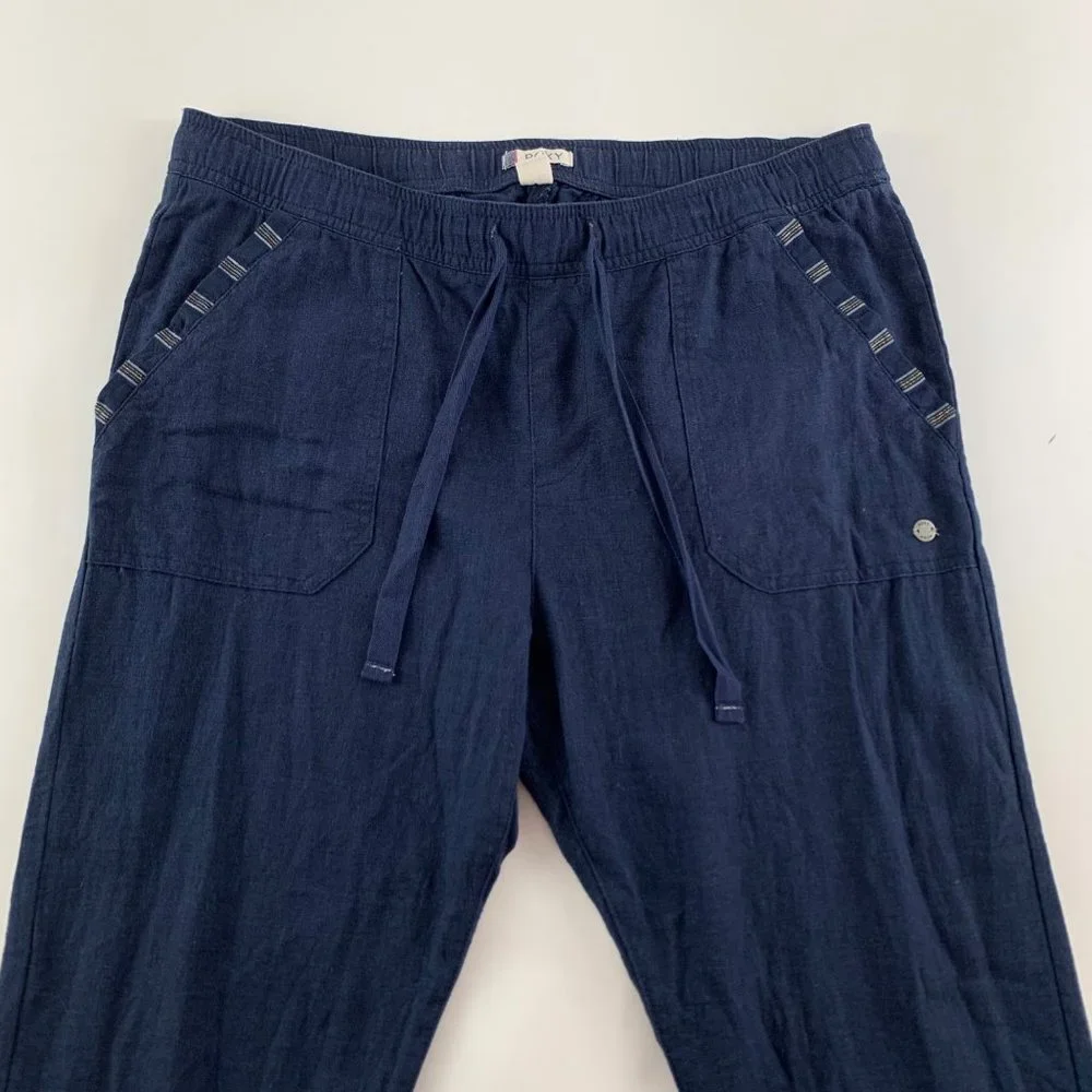 Roxy Navy Linen Blend Roll Cuff Lounge Pant M - Picture 3 of 7